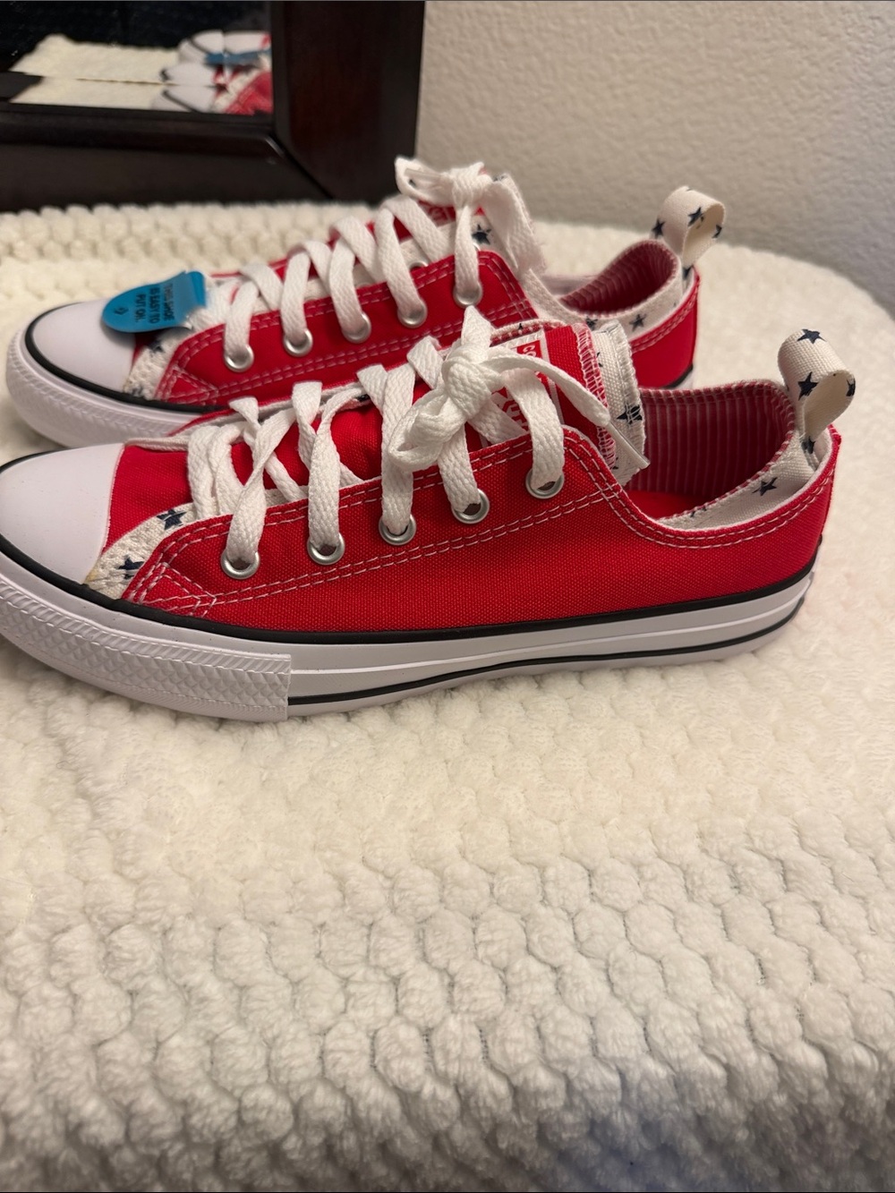 Kids Red Low-Top Canvas Sneakers with Star Heel Tabs - Picture 3 of 14